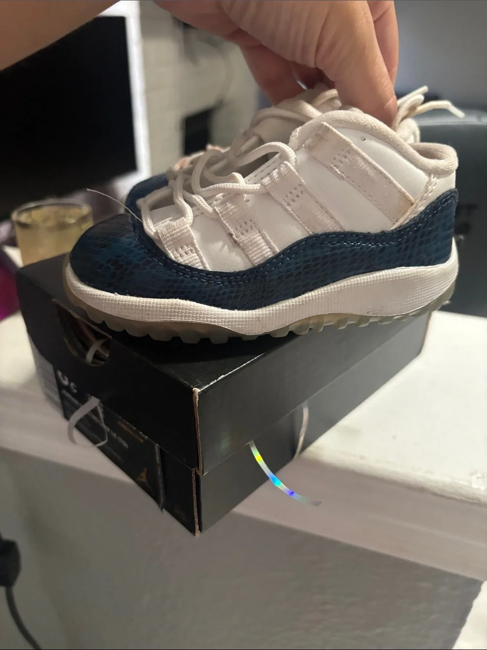 Jordan Kids White and Navy Low-Top Sneakers
